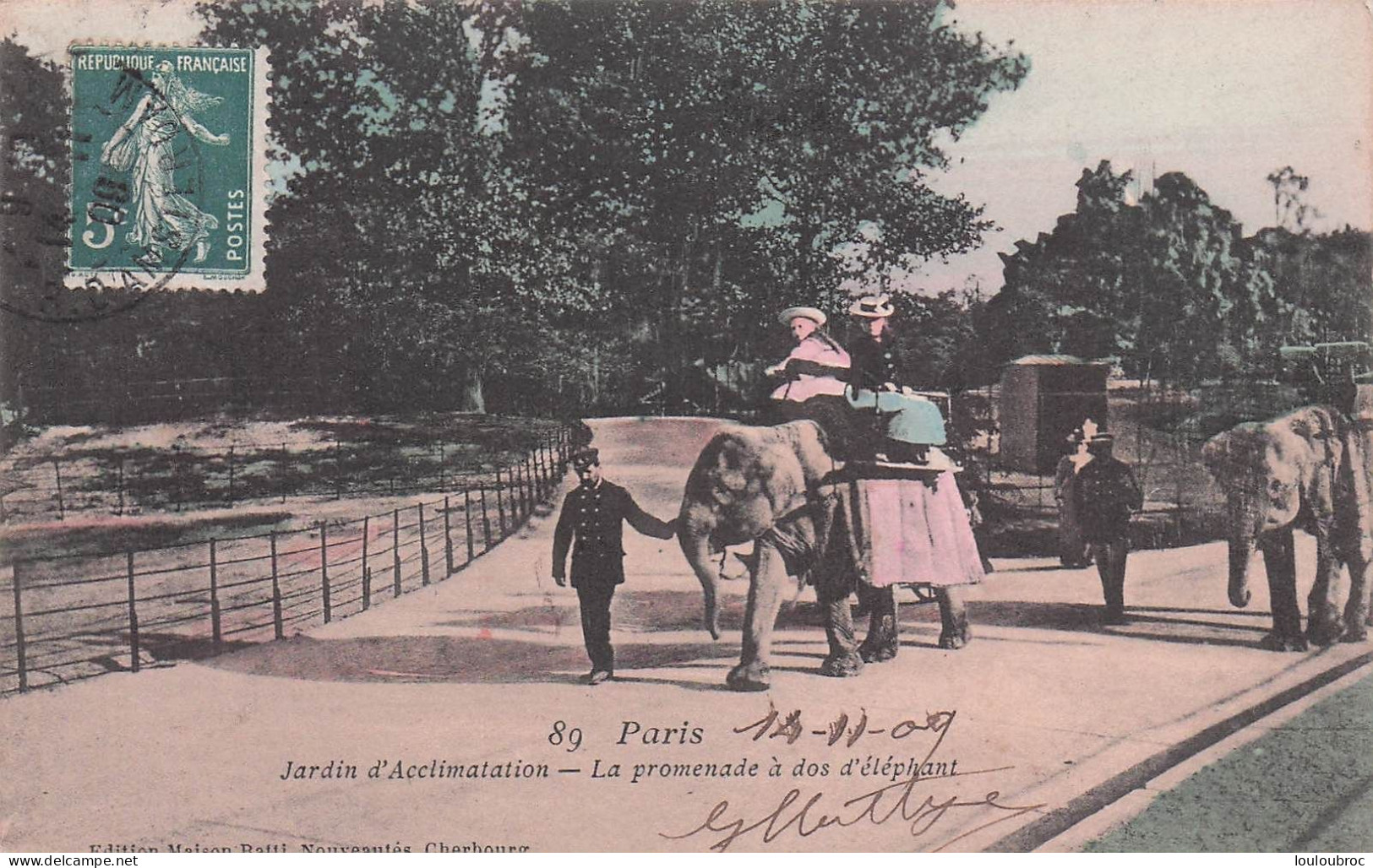 PARIS  JARDIN D'ACCLIMATATION PROMENADE A DOS D'ELEPHANT EDITION RATTI CHERBOURG - Autres & Non Classés