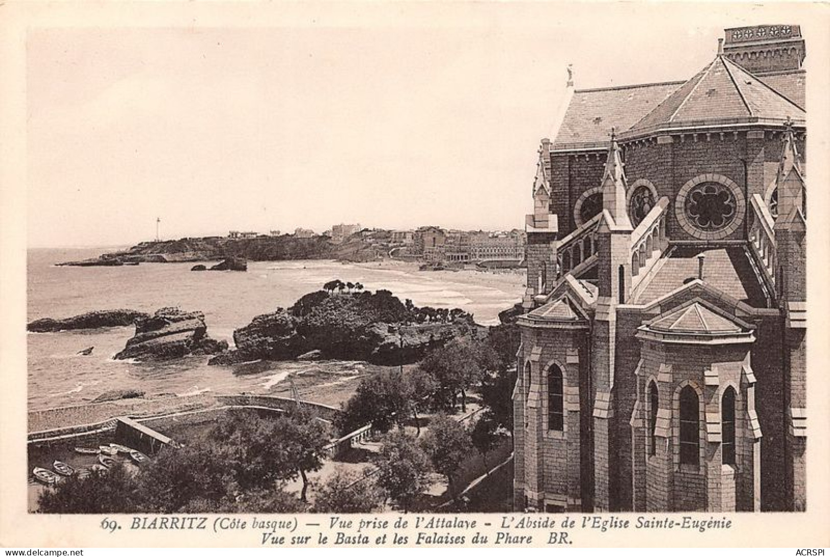 BIARRITZ Vue Prise De L Attalaye L Abside De L Eglise Sainte Eugenie Vue Sur Le Basta 9(scan Recto-verso) MA1908 - Biarritz