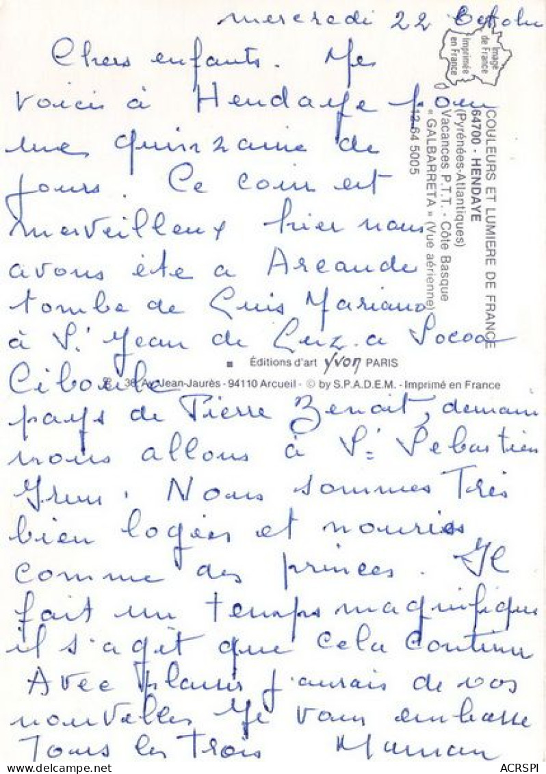 HENDAYE Vacances PTT Cote Basque GALBARRETA Vue Aerienne 18(scan Recto-verso) MA1906 - Hendaye