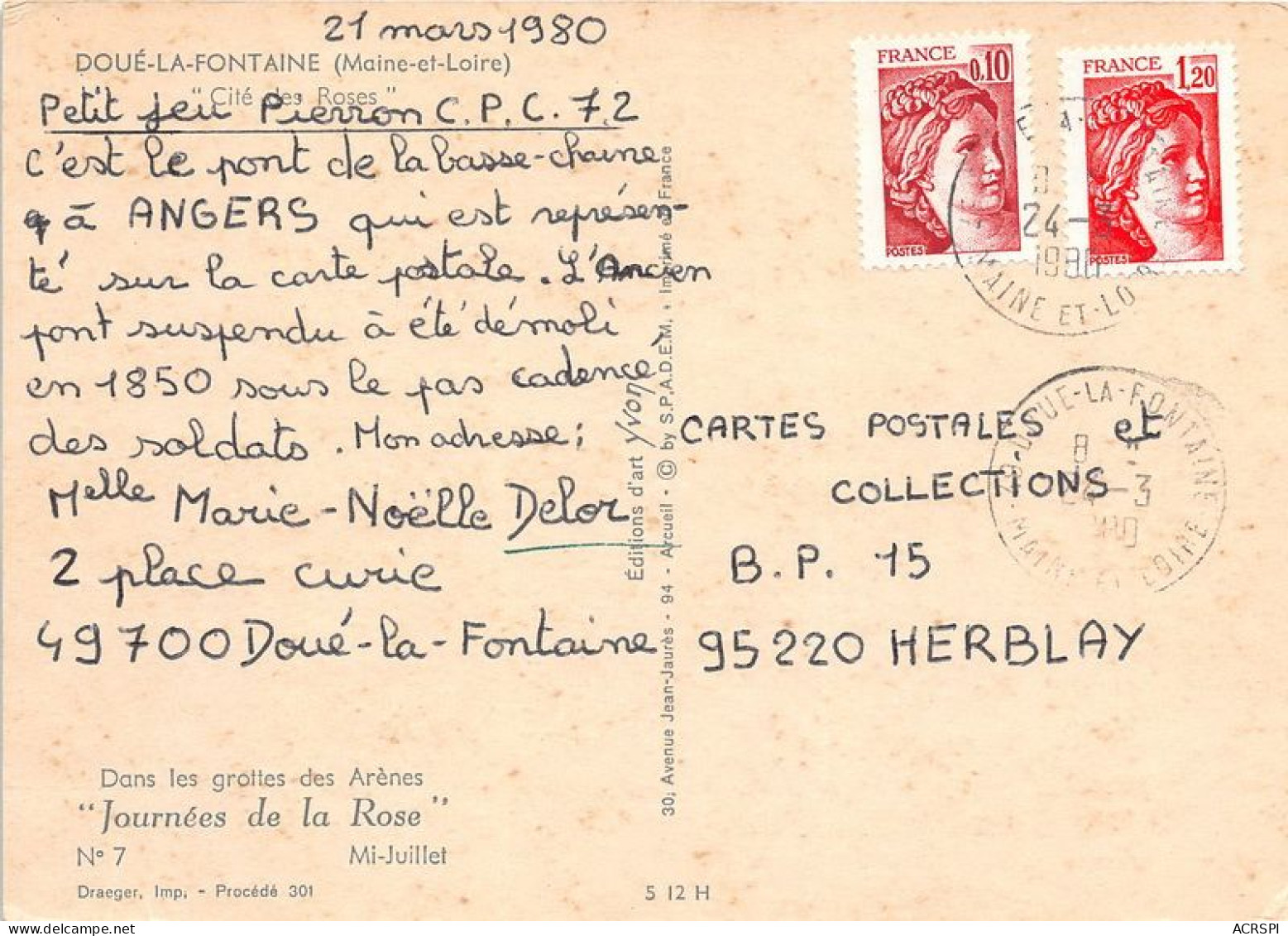 DOUE LA FONAINE Cite Des Roses 3(scan Recto-verso) MA1902 - Doue La Fontaine