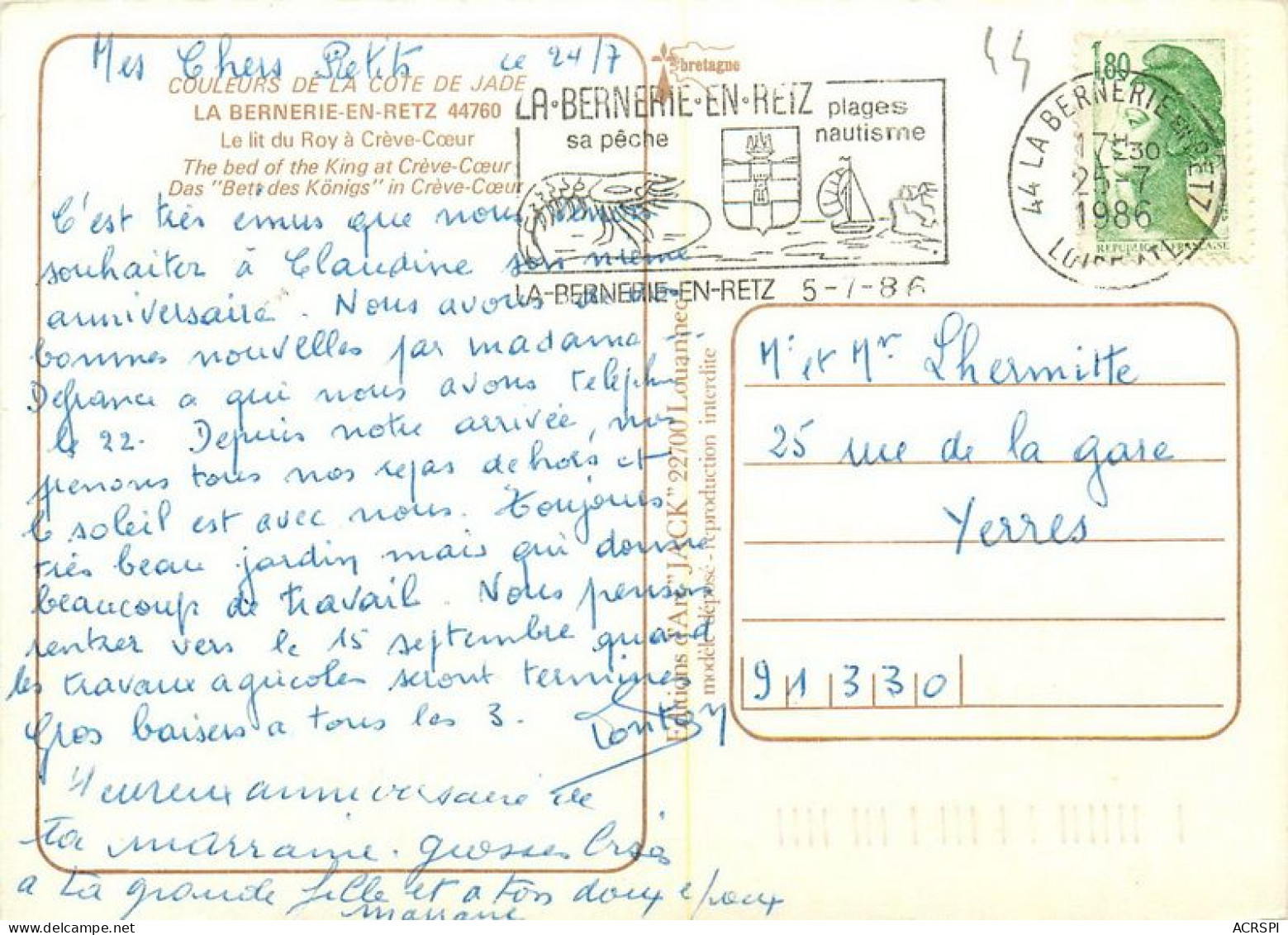 LA BERNERIE En RETZ  Le Lit Du Roy  à Creve Coeur 32   (scan Recto-verso)MA1901Bis - La Bernerie-en-Retz