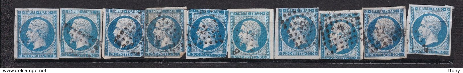 10 Timbres    N° 14 Napoléon III     20 C Bleu - 1853-1860 Napoléon III