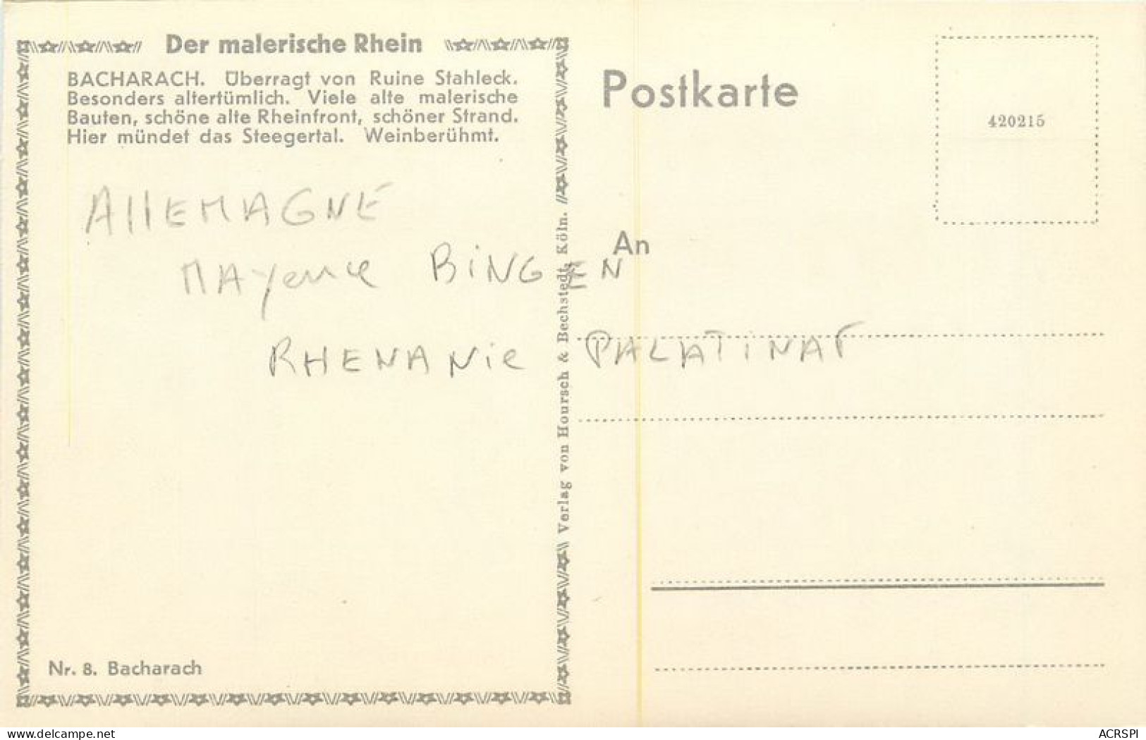 ALLEMAGNE Mayence BINGEN  BACHARACH  32 (scan Recto-verso)MA1917 - Bingen
