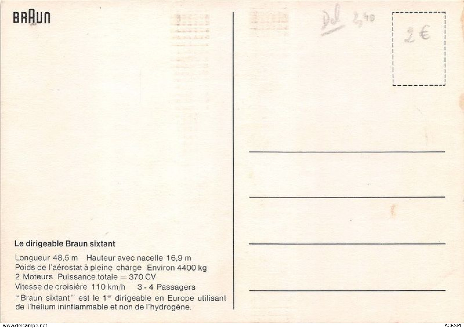 Le Dirigeable BRAUN SIXTANT 29(scan Recto-verso) MA1916 - ....-1914: Precursores