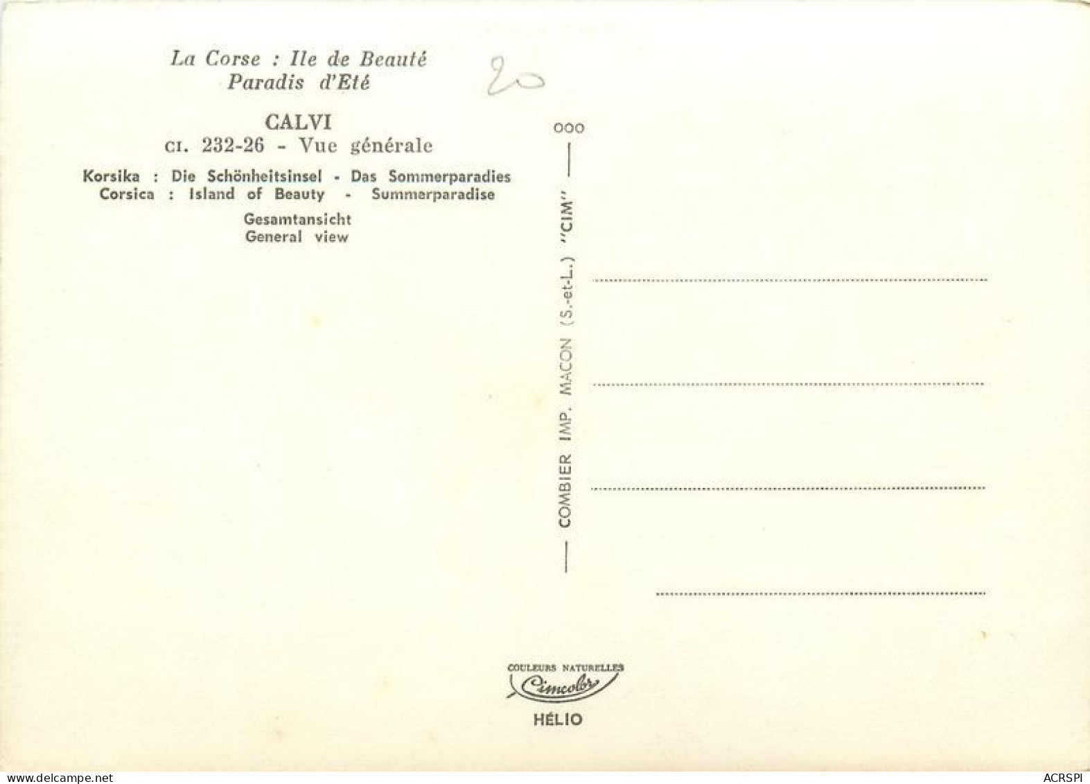 CALVI  Vue Generale  39   (scan Recto-verso)MA1930Bis - Calvi