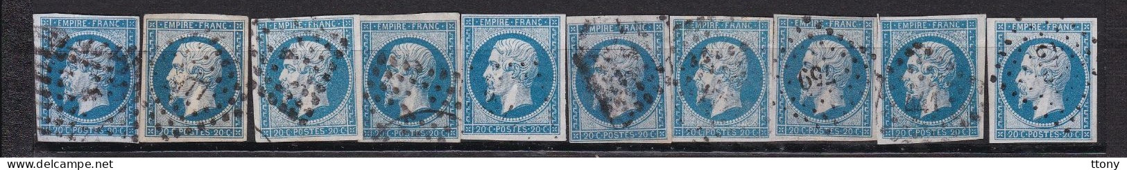 10 Timbres    N° 14 Napoléon III     20 C Bleu - 1853-1860 Napoleon III