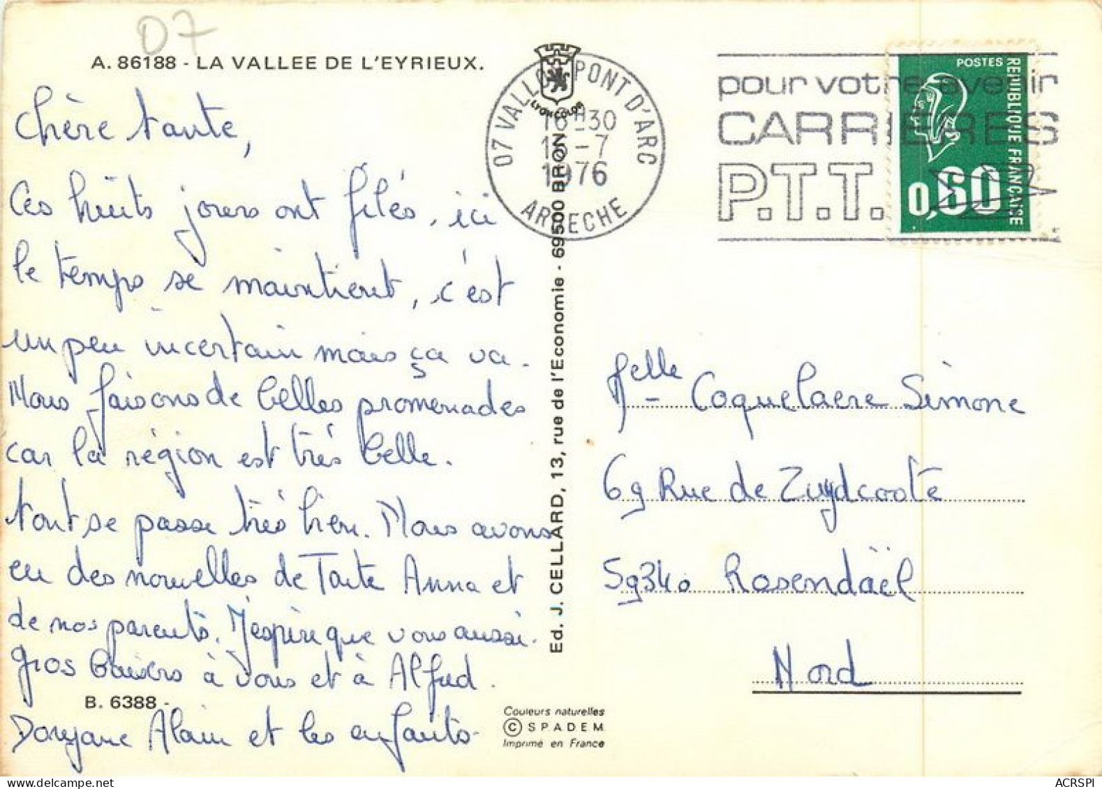 Vallon Pont D'arc  LA VALLEE  De L' EYRIEUX   14  (scan Recto-verso)MA1929Bis - Vallon Pont D'Arc