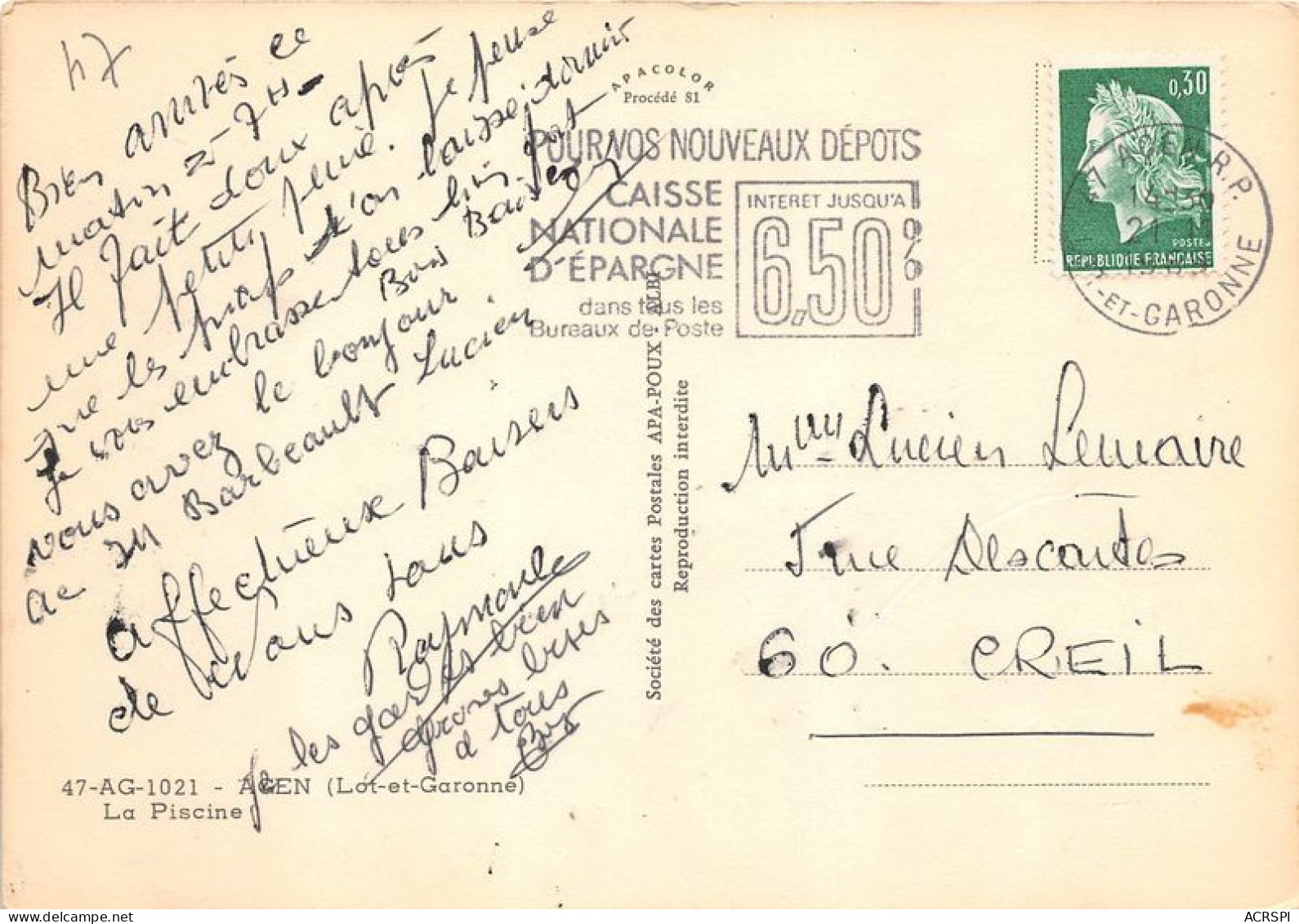 AGEN La Piscine 19(scan Recto-verso) MA1928 - Agen