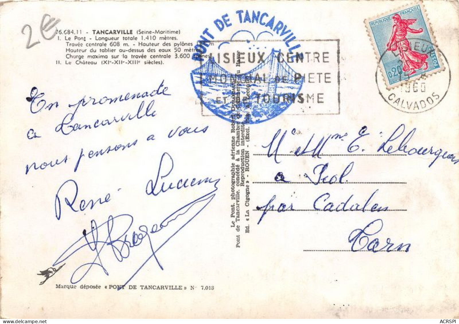 TANCARVILLE Le Pont 1(scan Recto-verso) MA1927 - Tancarville