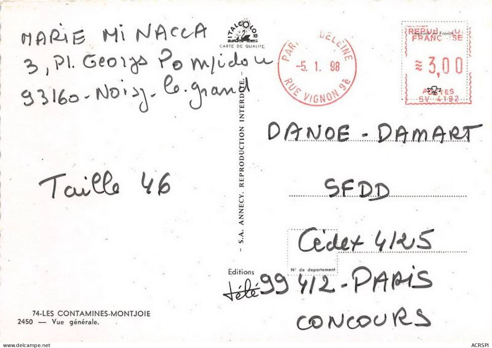 CONTAMINE MONTJOIE Vue Generale 5(scan Recto-verso) MA1926 - Contamine-sur-Arve