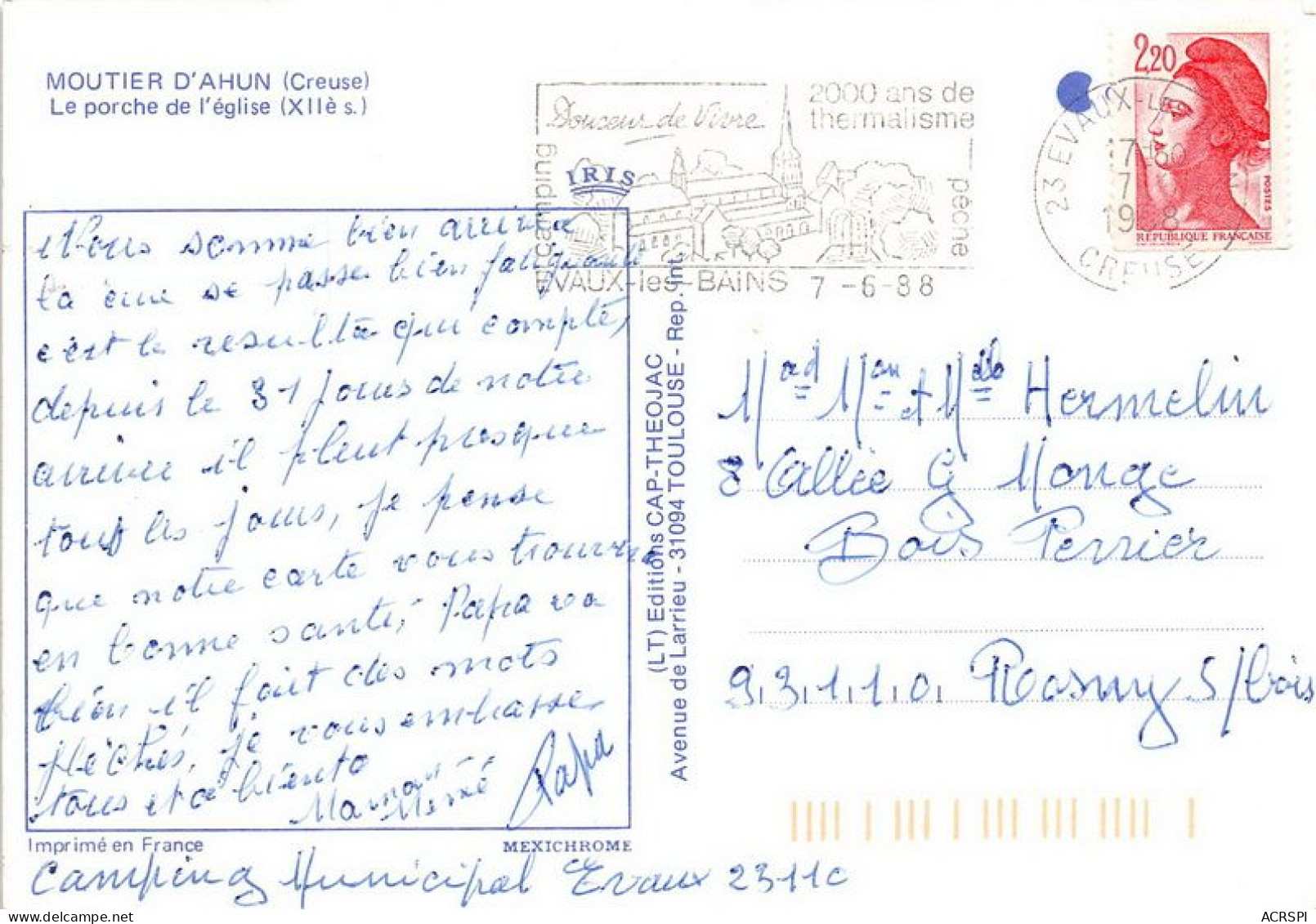 MOUTIER D AHUN Le Porche De L Eglise 21(scan Recto-verso) MA19211 - Moutier D'Ahun