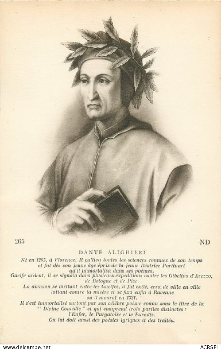 DANTE  ALIGHIERI  Celebrité Poete  38   (scan Recto-verso)MA1936Ter - Schriftsteller