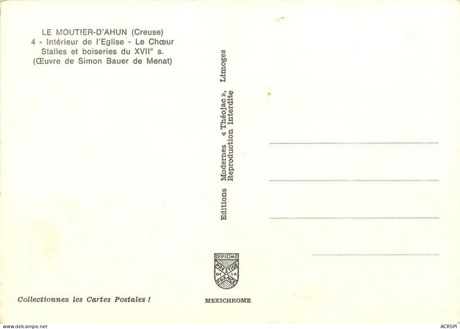 LE MOUTIER D'AHUN  Interieur De L'eglise  56   (scan Recto-verso)MA1935Ter - Moutier D'Ahun