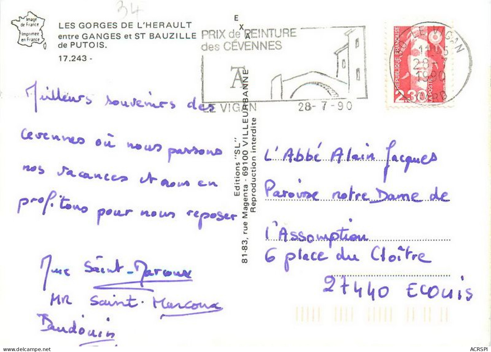 Les Gorges De L'herault Entre Gange Et BAUZILLE DE PUTOIS    26  (scan Recto-verso)MA1935Bis - Clermont L'Hérault