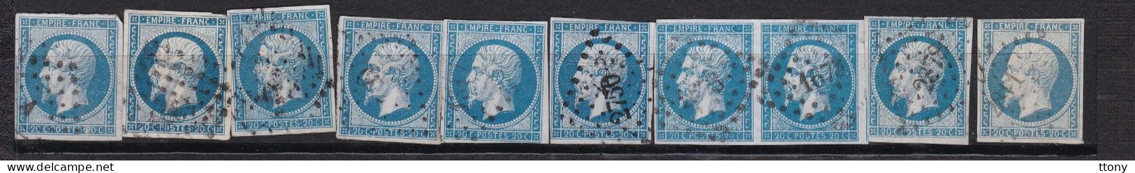 10 Timbres    N° 14 Napoléon III     20 C Bleu - 1853-1860 Napoleon III