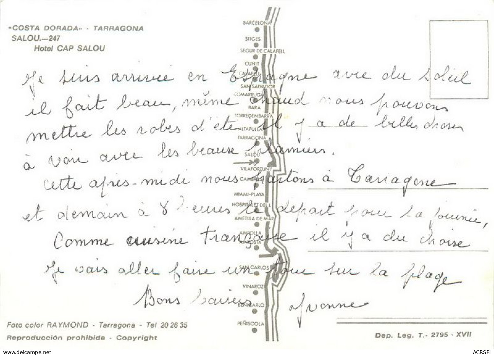 TARRAGONA SALOU Hotel Cap Salou Comarque Baix Camp Cambrils    Costa Dorada  Playa  9  (scan Recto-verso)MA1934Ter - Tarragona