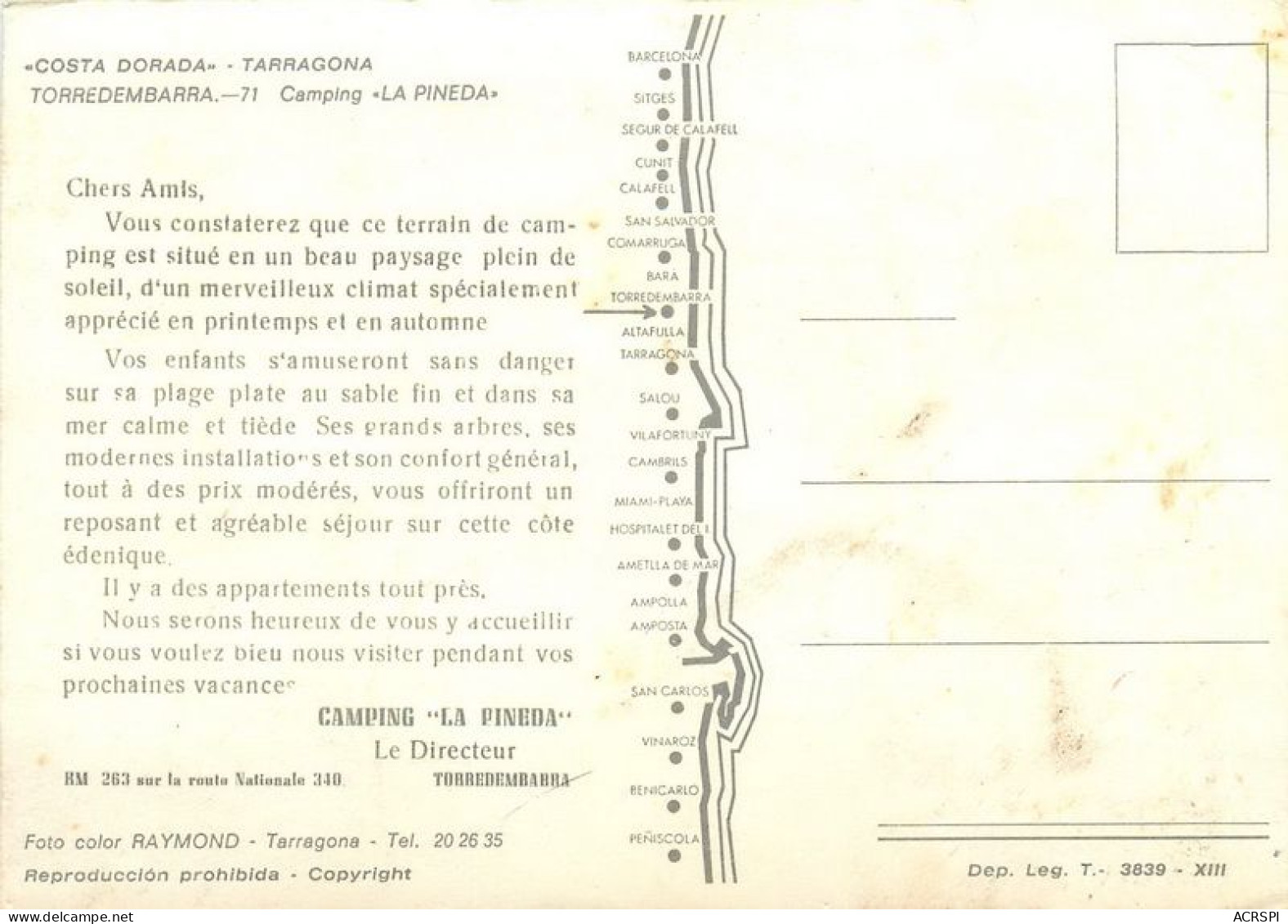  TARRAGONA    TORREDEMBARRA Camping La Pineda  Costa Dorada  3   (scan Recto-verso)MA1934Ter - Tarragona