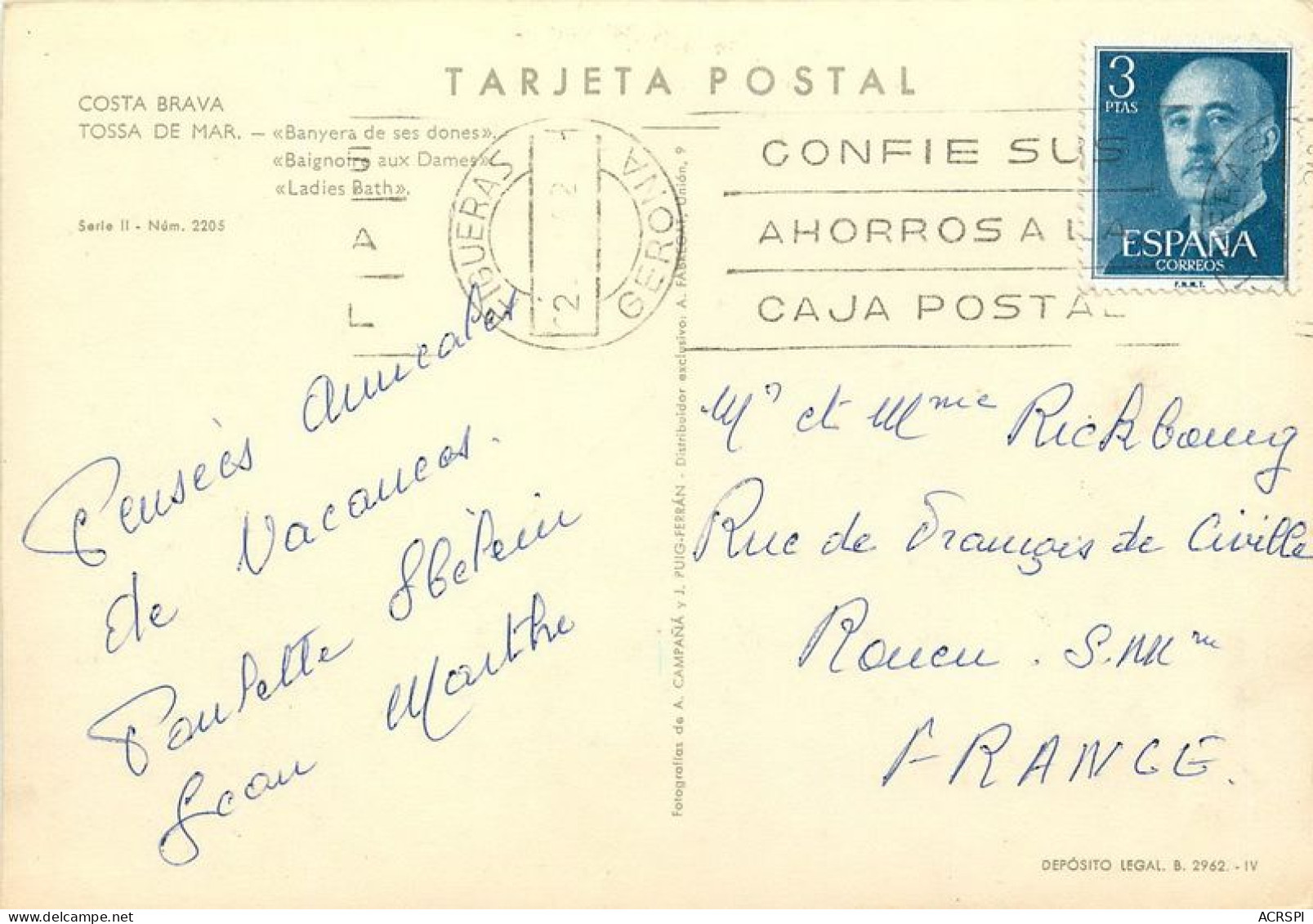 TOSSA DE MAR  Banyera De Ses Dones Gerone Cataluna Costa Brava   35   (scan Recto-verso)MA1934Bis - Gerona