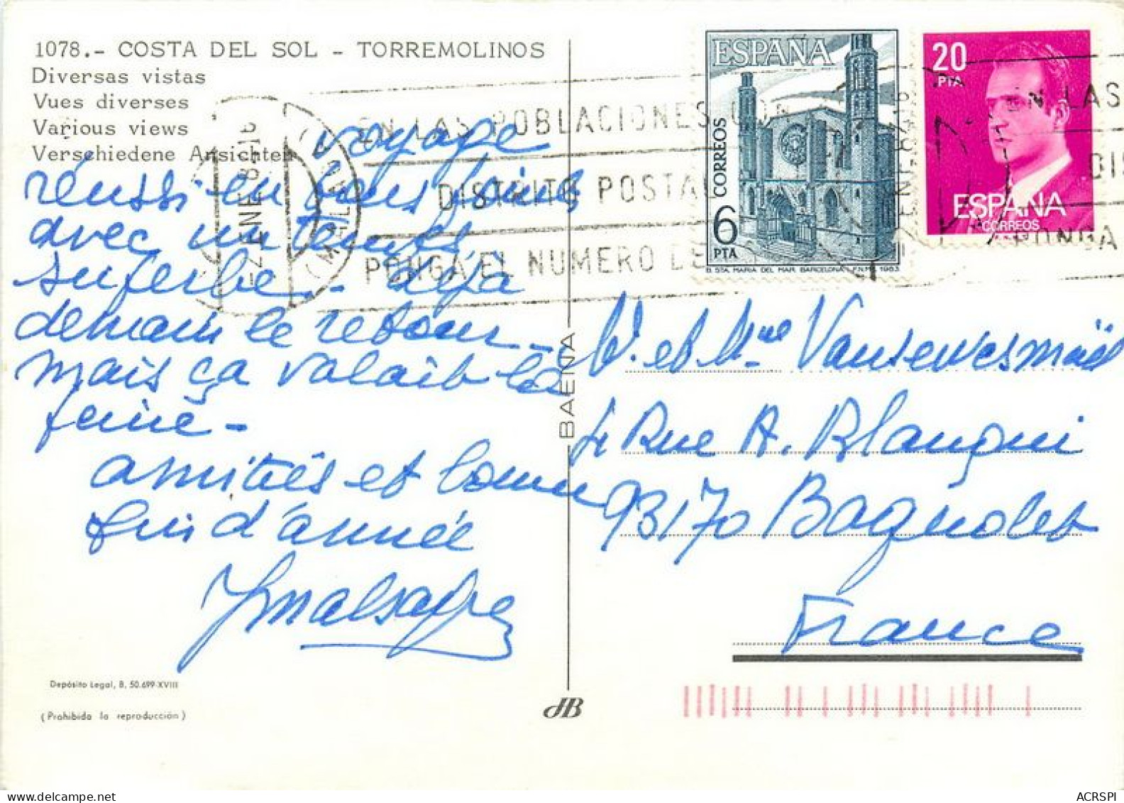Costa Del Sol  MALAGA  Torremolinos  Diversas Vistas  6   (scan Recto-verso)MA1934Bis - Málaga