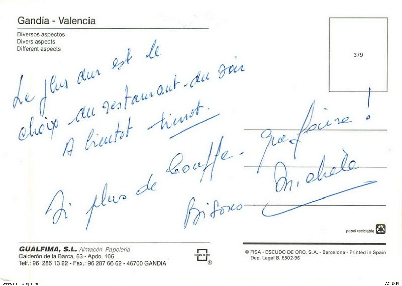 VALENCIA  GANDIA  Diversos Aspectos Playa   21   (scan Recto-verso)MA1934Bis - Valencia