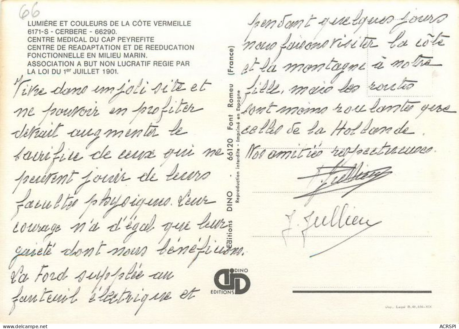 CERBERE  Centre Medical Du Cap Peyrefite  44   (scan Recto-verso)MA1930Ter - Cerbere