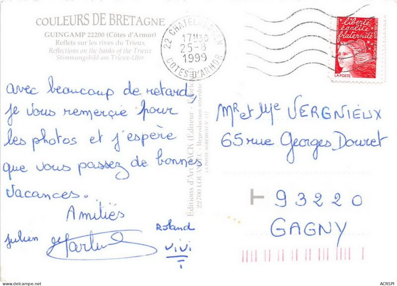 GUINGAMP Reflets Sur Les Rives Du Trieux 14(scan Recto-verso) MA1950 - Guingamp
