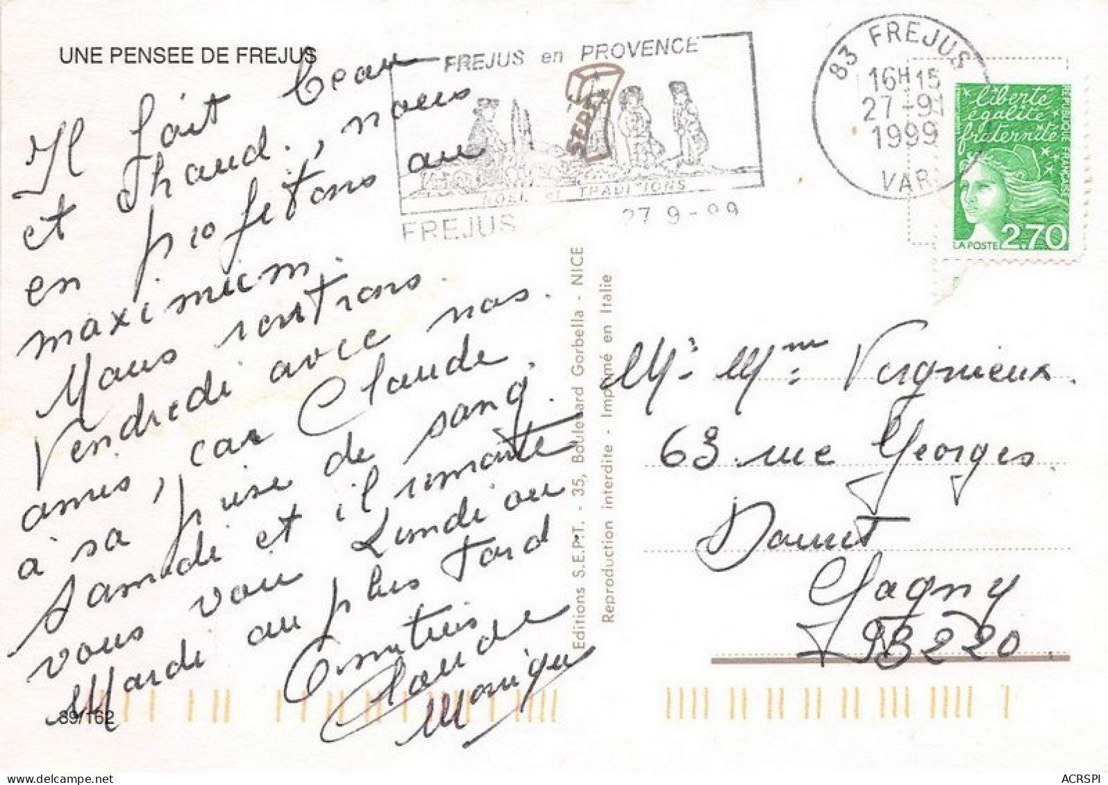 Une Pensee De FREJUS 19(scan Recto-verso) MA1945 - Frejus