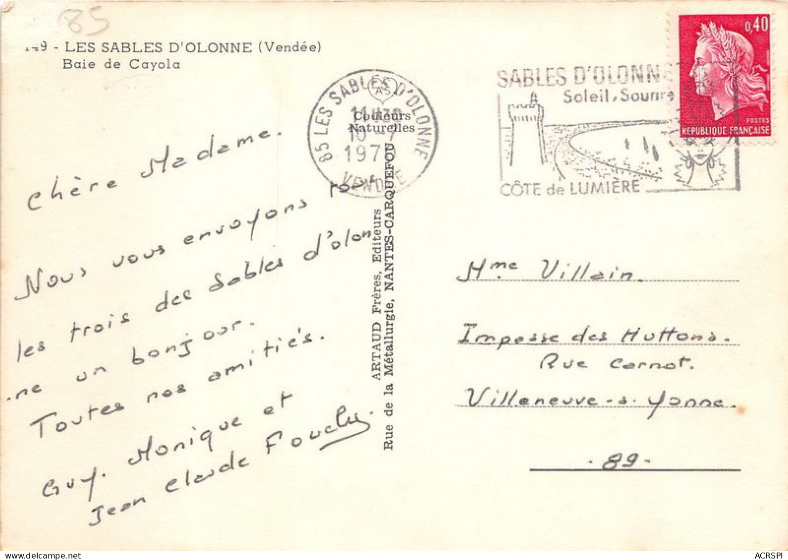 LES SABLES D OLONNE Baie De Cayola 17(scan Recto-verso) MA1943 - Sables D'Olonne