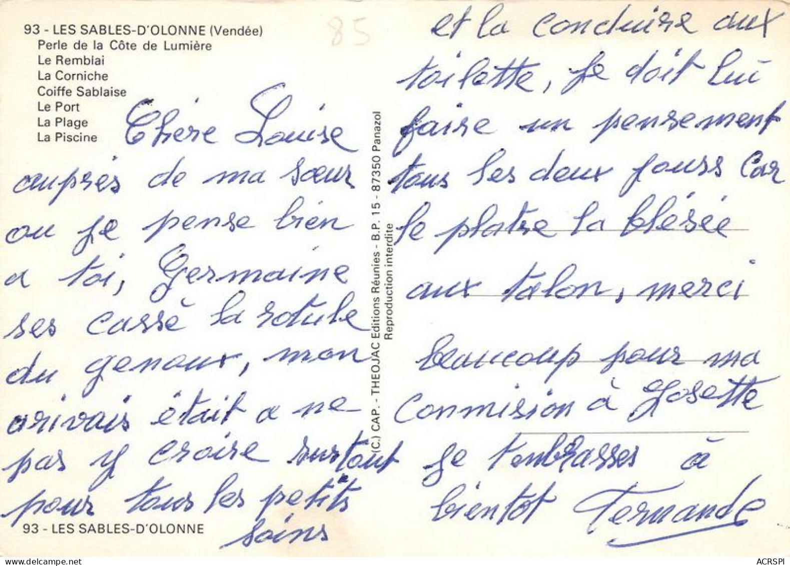 LES SABLES D OLONNE Le Remblai La Corniche Coiffe Sablaise 14(scan Recto-verso) MA1943 - Sables D'Olonne