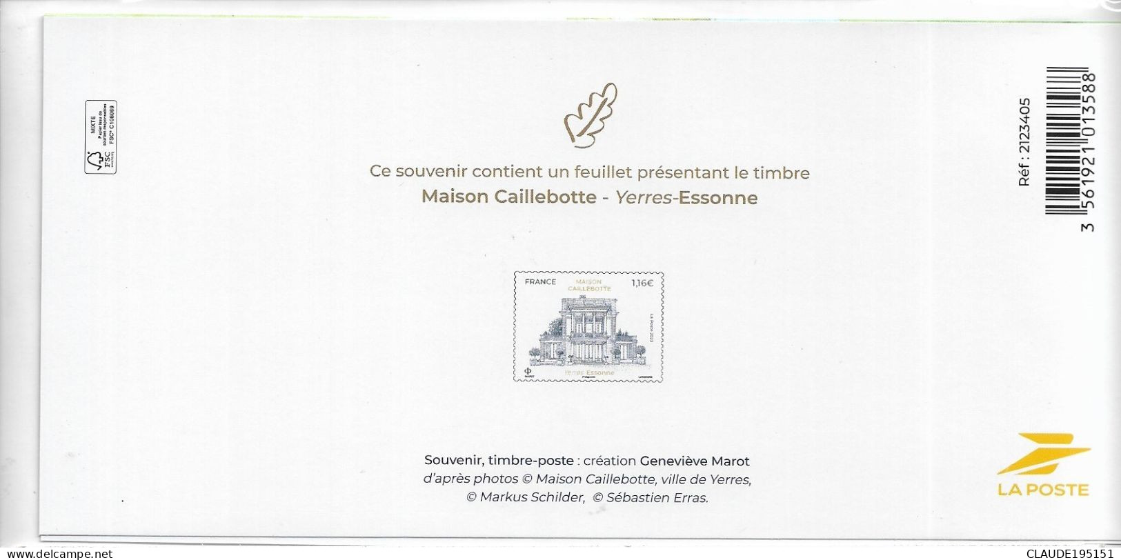 BLOC SOUVENIR N°203  2023   MAISON CAILLEBOTTE  2 SCANS  NEUF SOUS EMBALLAGE  D'ORIGINE - Bloques Souvenir
