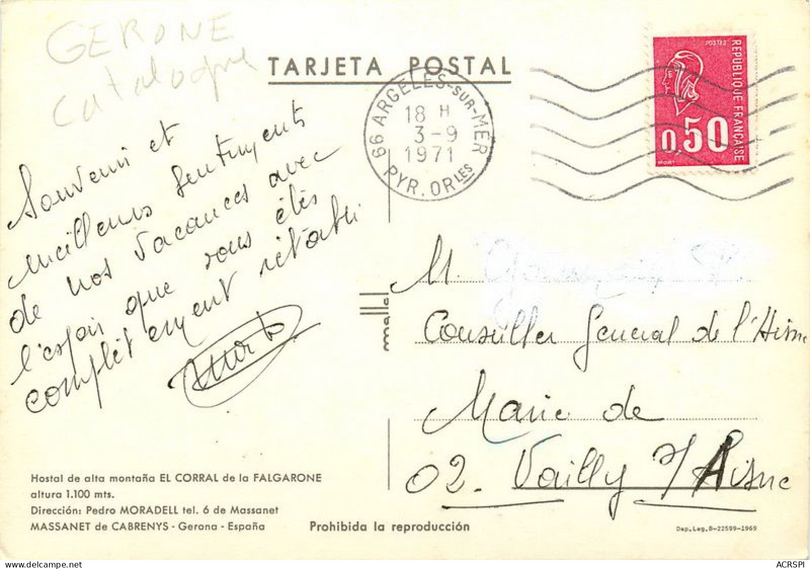 Espagne  Maçanet De Cabrenys MASSANET  HOSTAL De ALTA MONTANA EL CORRAL De La FALGONE  11   (scan Recto-verso)MA1956Bis - Gerona