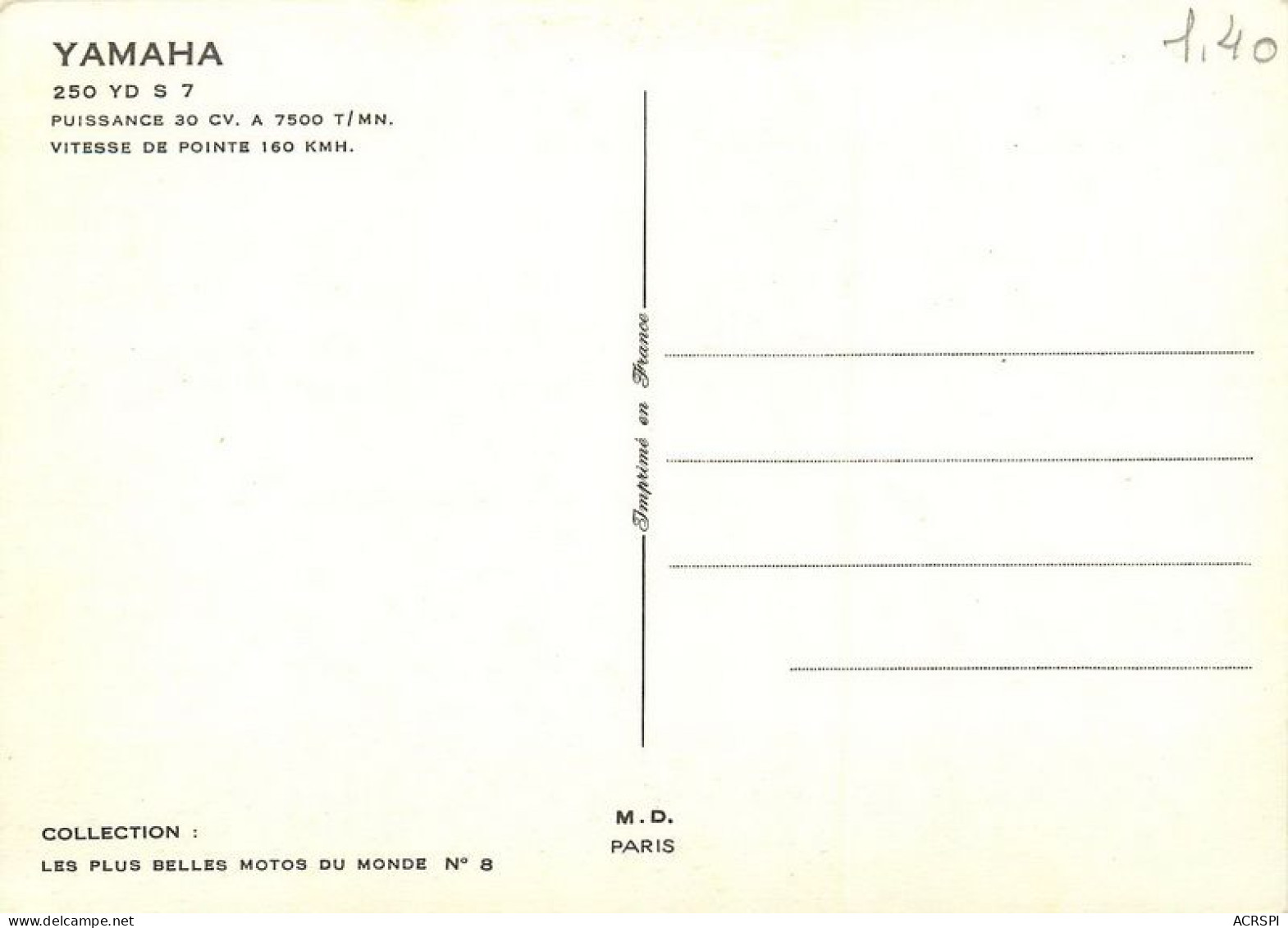 Moto  YAMAHA  250 YD S 7 Motorcycle  28   (scan Recto-verso)MA1955Bis - Motorbikes