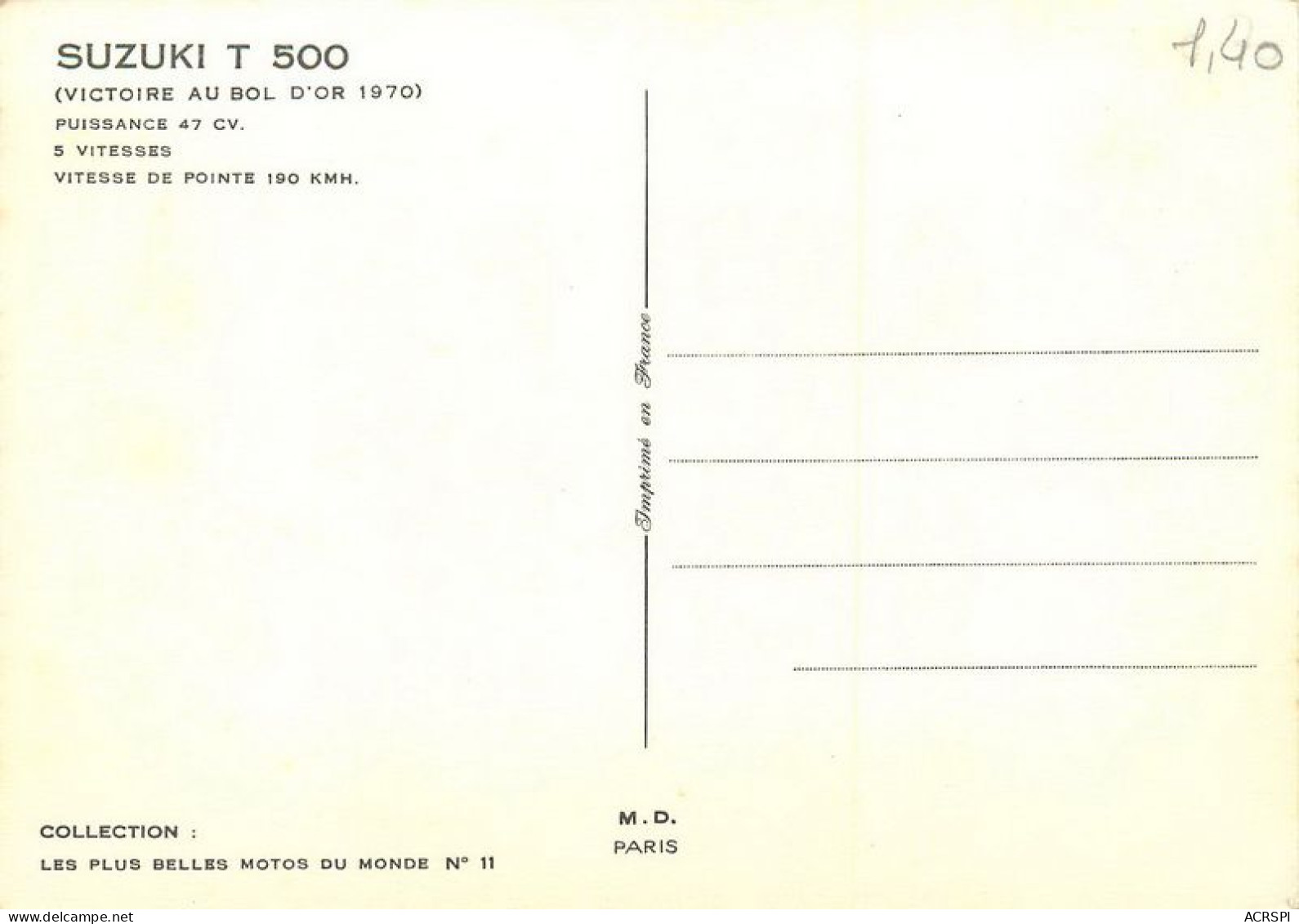 Moto  SUZUKI  T500  Victoire Au Bol D'or En 1970 Motorcycle  19   (scan Recto-verso)MA1955Bis - Motorräder