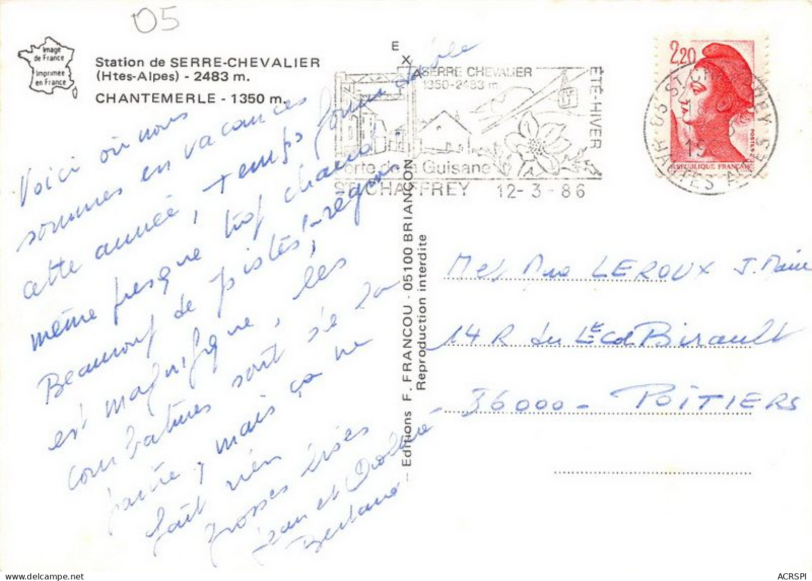 STATION DE SERRE CHEVALIER CHANTEMERLE 1350 M 19(scan Recto-verso) MA1973 - Serre Chevalier