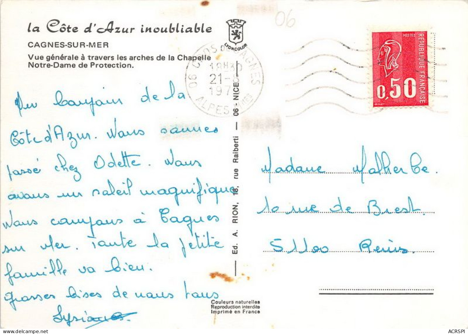 CAGNES SUR MER Vue Generale A Travers Les Arches De La Chapelle Notre Dame De Protection 28(scan Recto-verso) MA1970 - Cagnes-sur-Mer