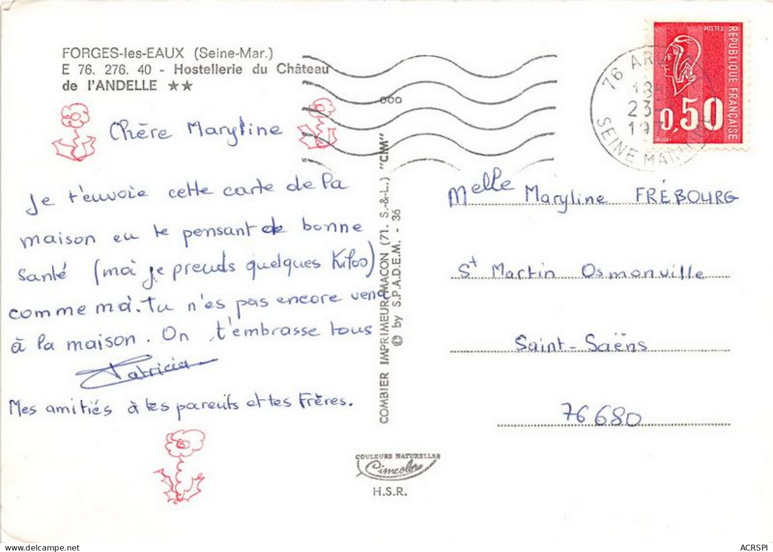 FORGES LES EAUX Hostellerie Du Chateau De L Andelle 28(scan Recto-verso) MA1969 - Forges Les Eaux