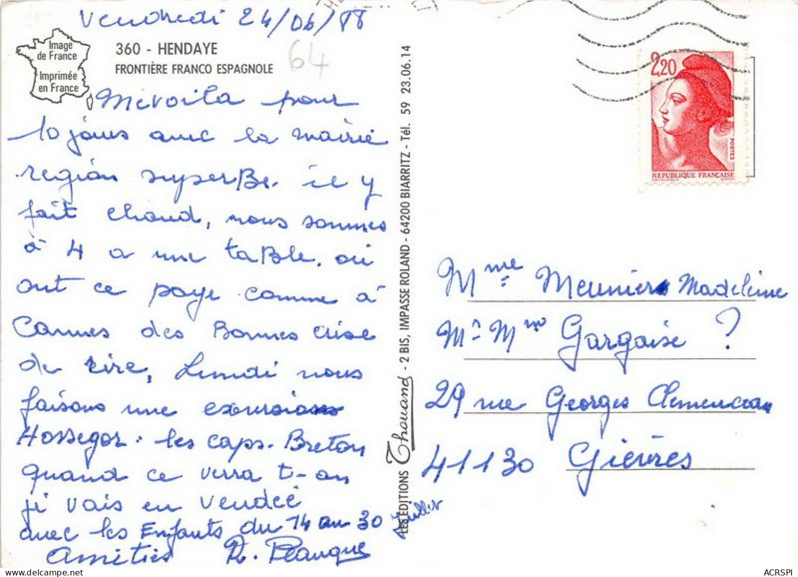 HENDAYE Frontiere Franco Espagnole 25(scan Recto-verso) MA1964 - Hendaye