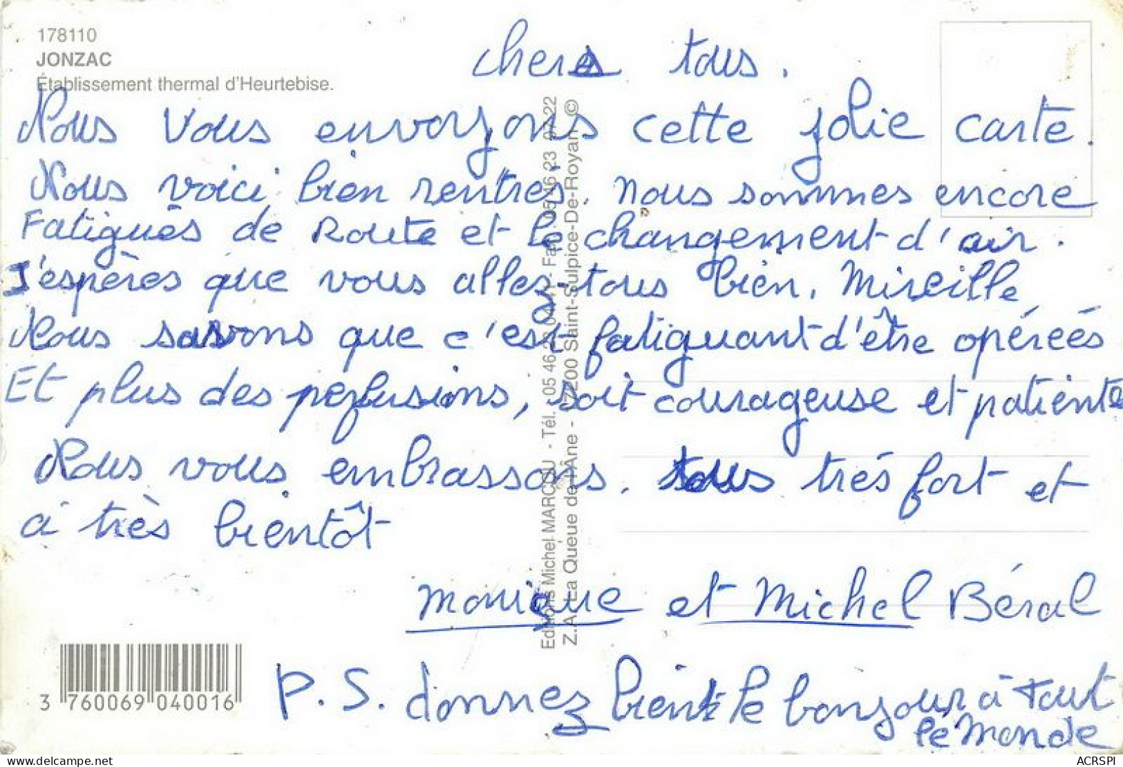 JONZAC  Etablissement Thermal D'heurtebise   26   (scan Recto-verso)MA1988Bis - Jonzac