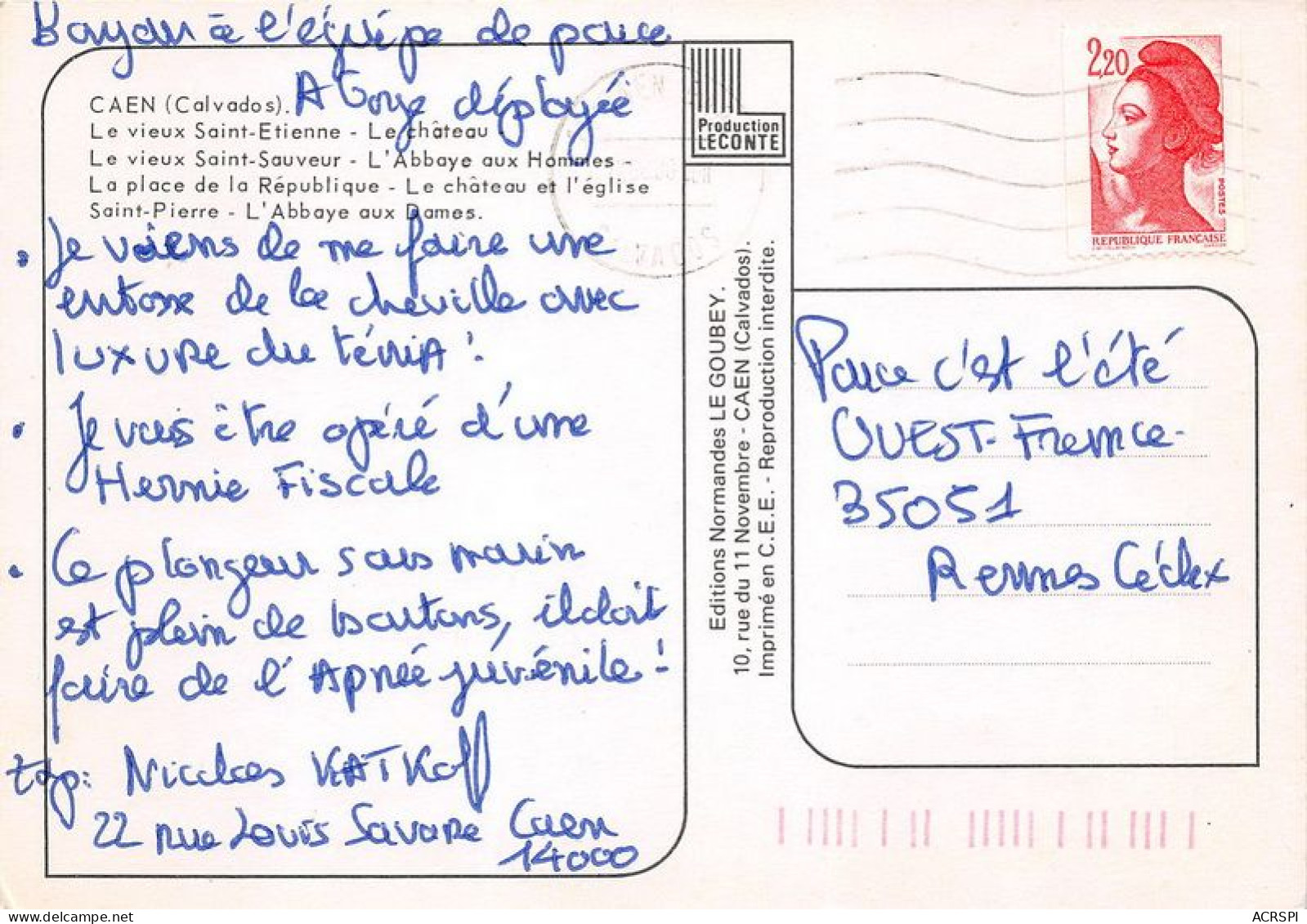 CAEN Le Vieux Chateau Saint Etienne Le Chateau Le Vieux Saint Sauveur 30(scan Recto-verso) MA1974 - Caen