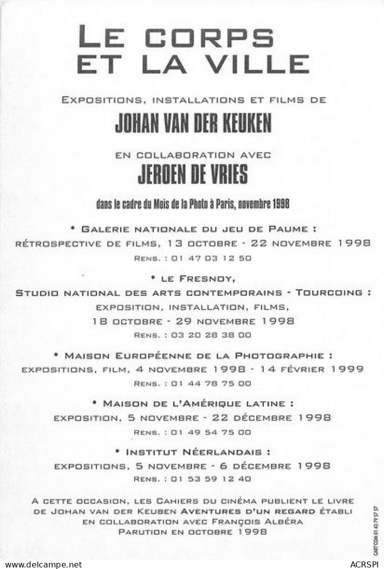 LE CORPS DE LA VILLE Paris JEROEN DE VRIES  35  (scan Recto-verso)MA1990Ter - Affiches Sur Carte