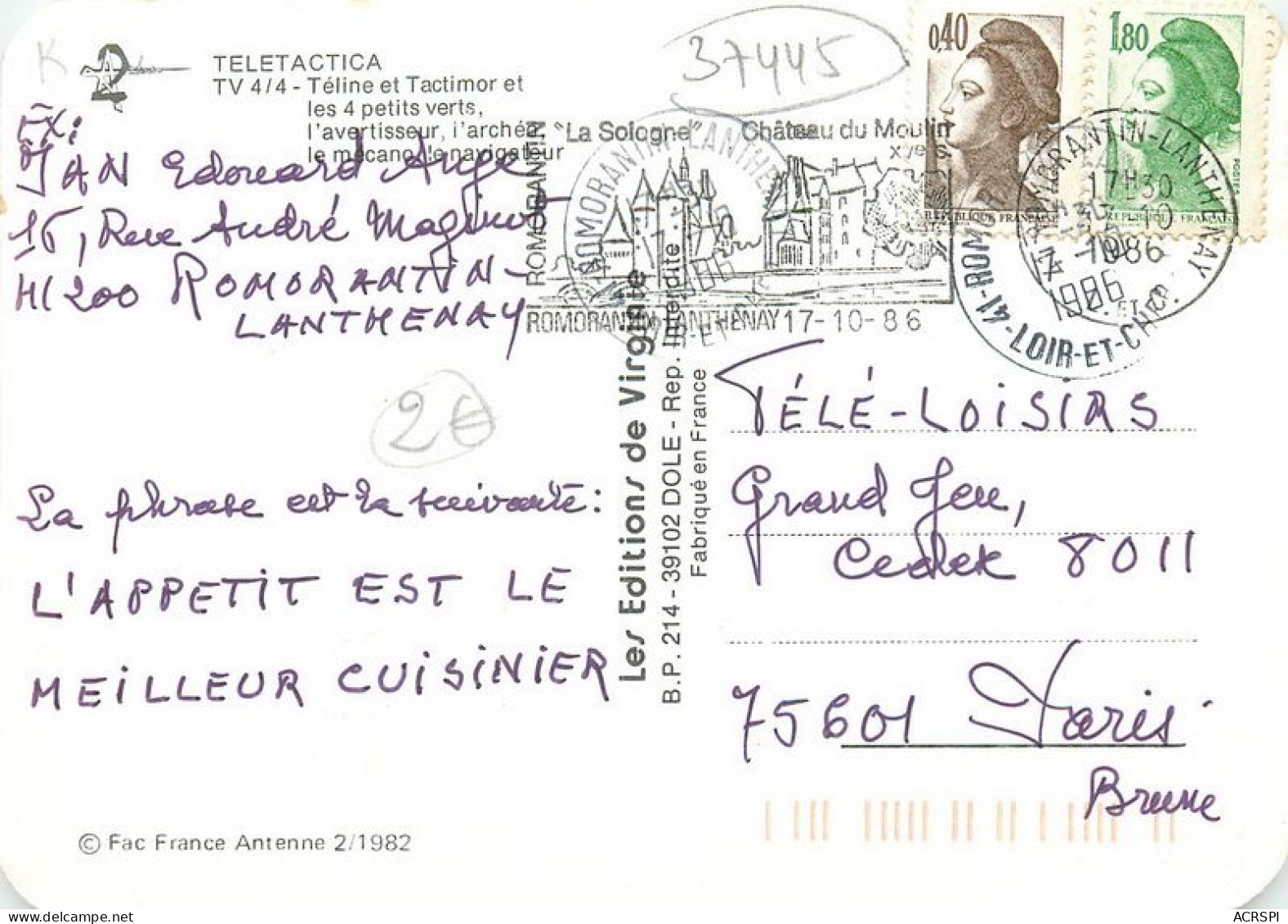 TELETACTICA  TV 4 4  Téline Et Tactimor    20   (scan Recto-verso)MA1990Ter - TV-Reeks