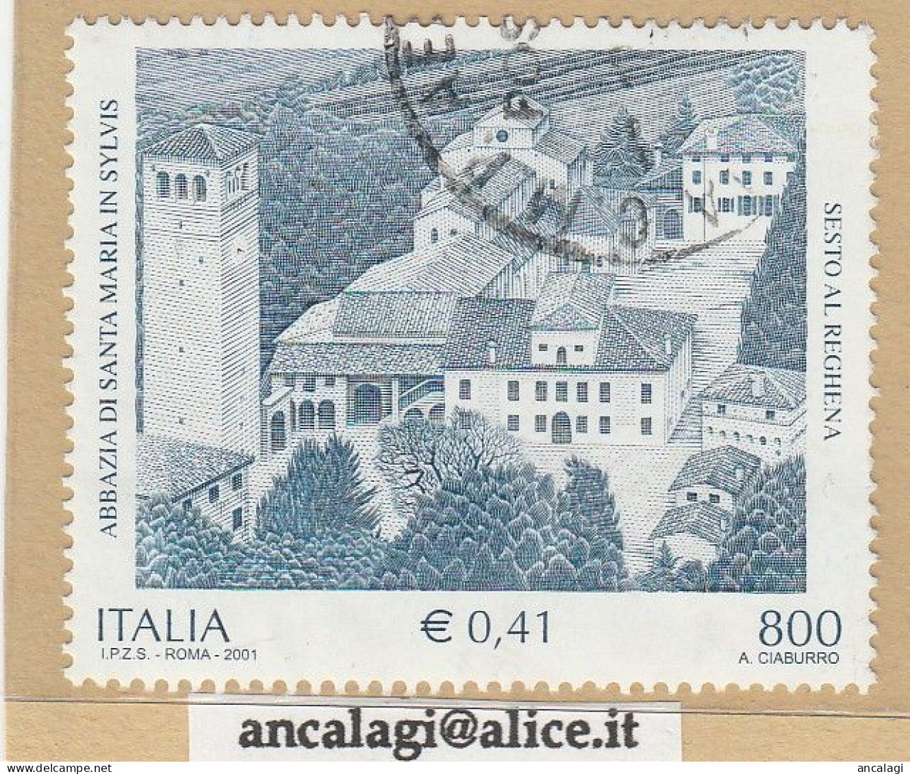 USATI ITALIA 2001 - Ref.0845 "ABBAZIA SANTA MARIA IN SYLVIS" 1 Val. - - 2001-10: Oblitérés