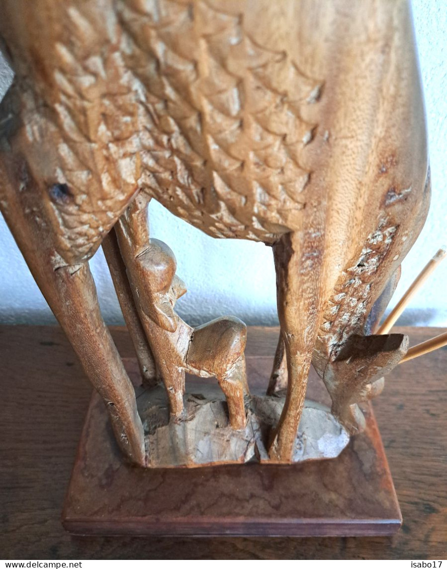 Holz Skulptur - Reh Mit Kitz, Gross Und Schwer, 60er Jahre - Handarbeit - Madera