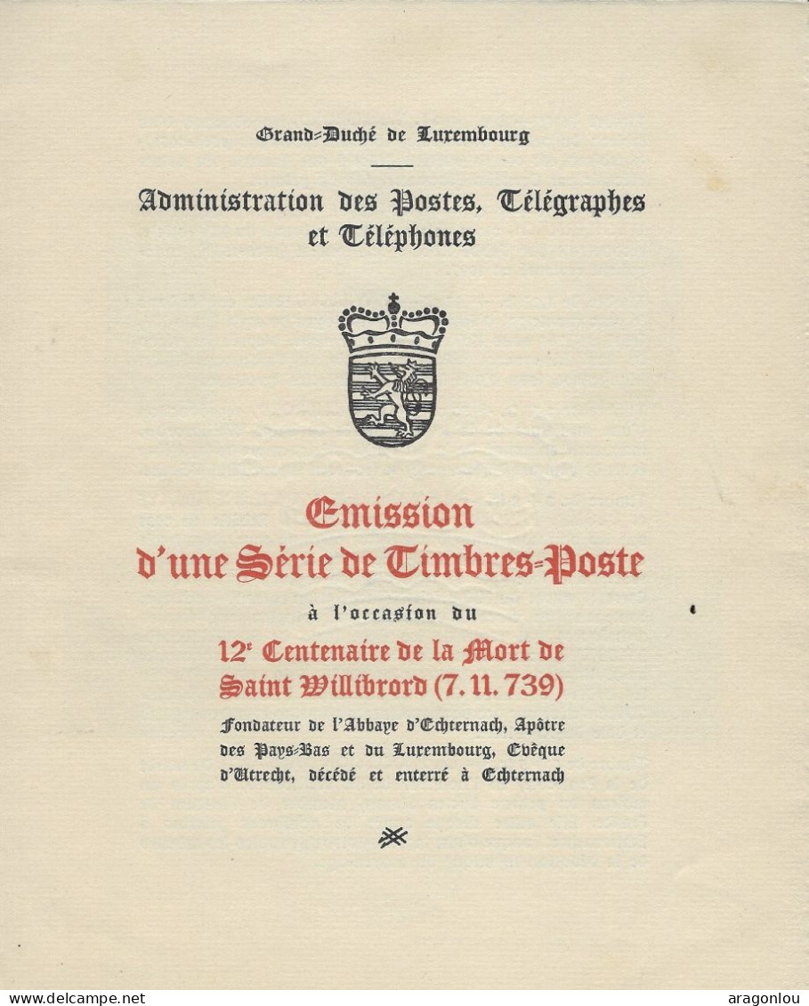 Luxembourg - Luxemburg -  FEUILLET  1938  12e  Centenaire De La Mort De Saint Willibrord - Blocs & Feuillets