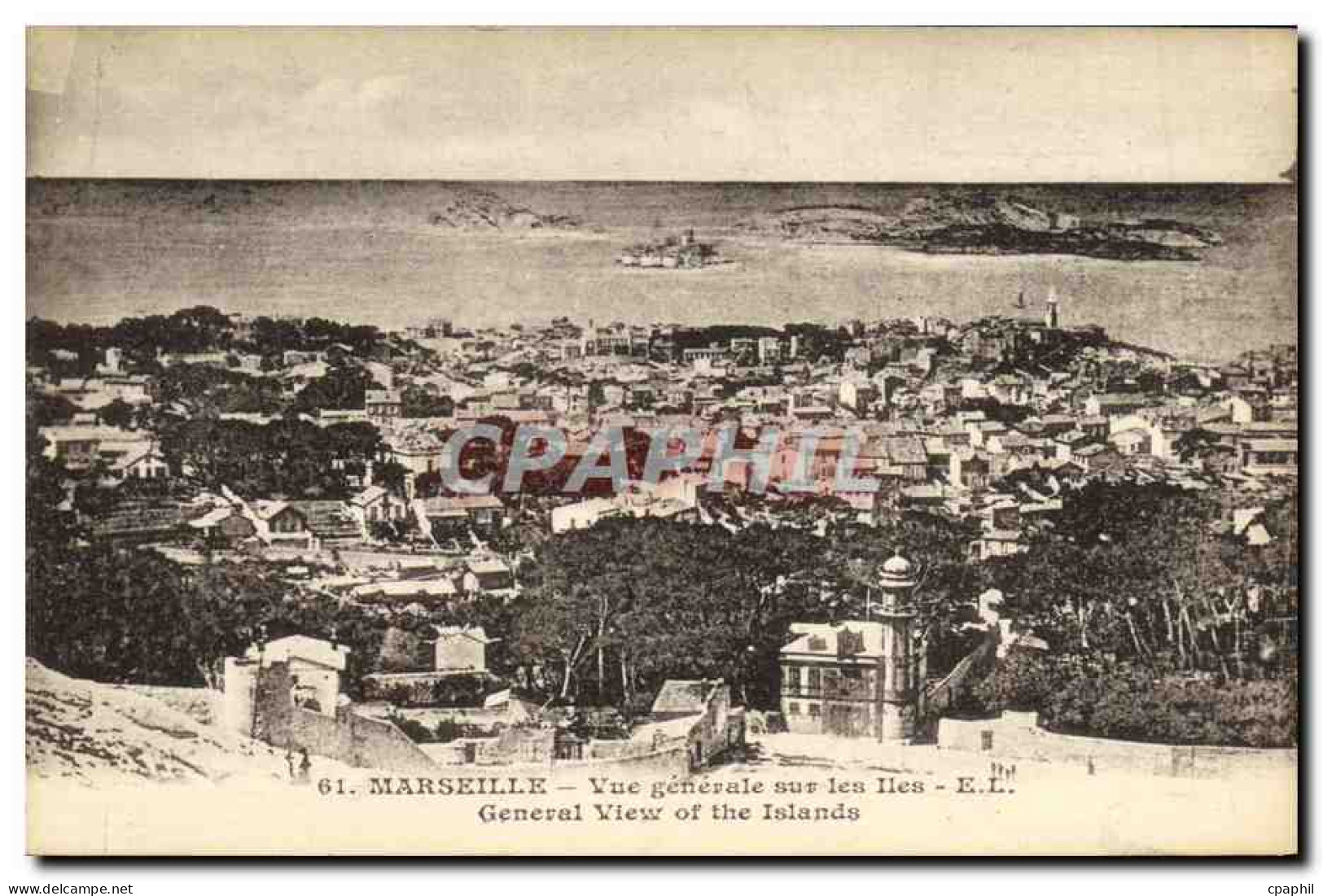 CPA Marseille Vue Generale Sur Les Iles - Notre-Dame De La Garde, Funicular Y Virgen