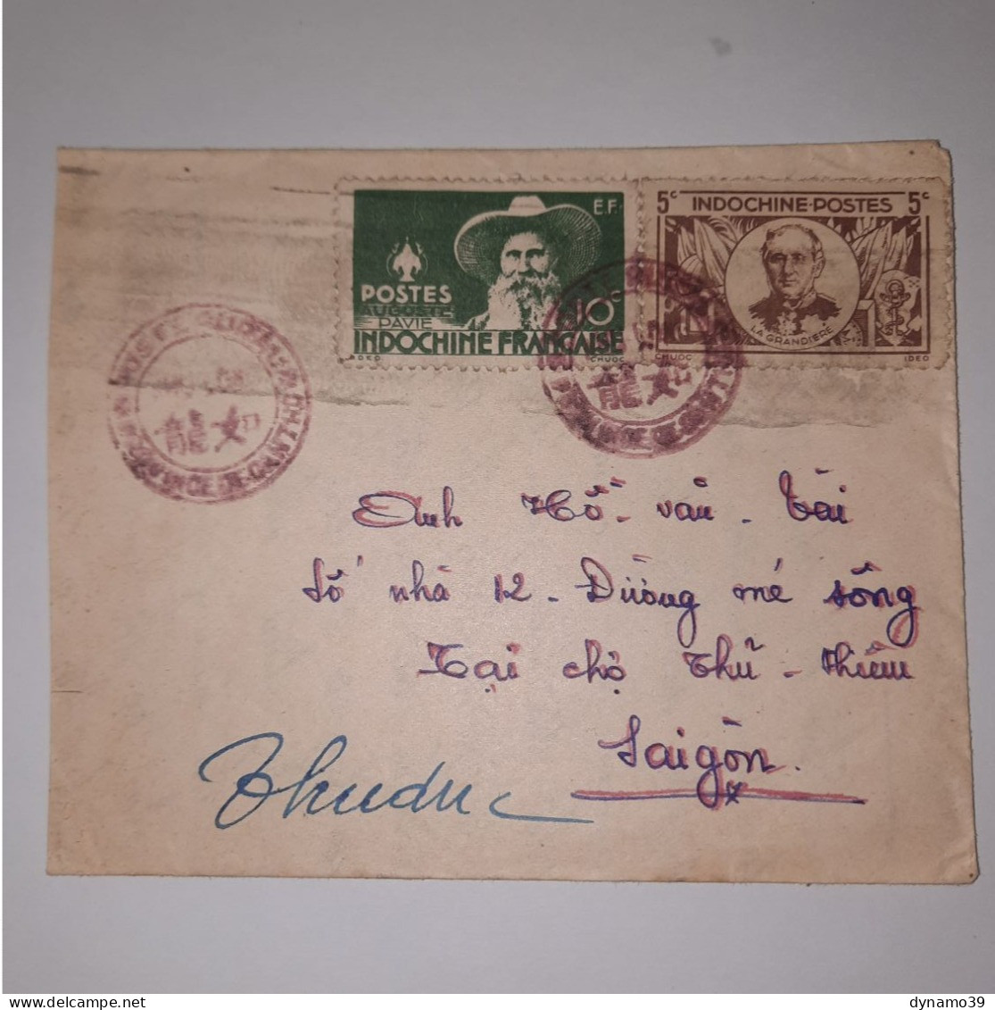 03K6 RARE - ANCIENNE LETTRE ENVELOPPE INDOCHINE 1945 CACHET A BAS LES OPPRESSEURS POSTE RURALE - Asia (Other)