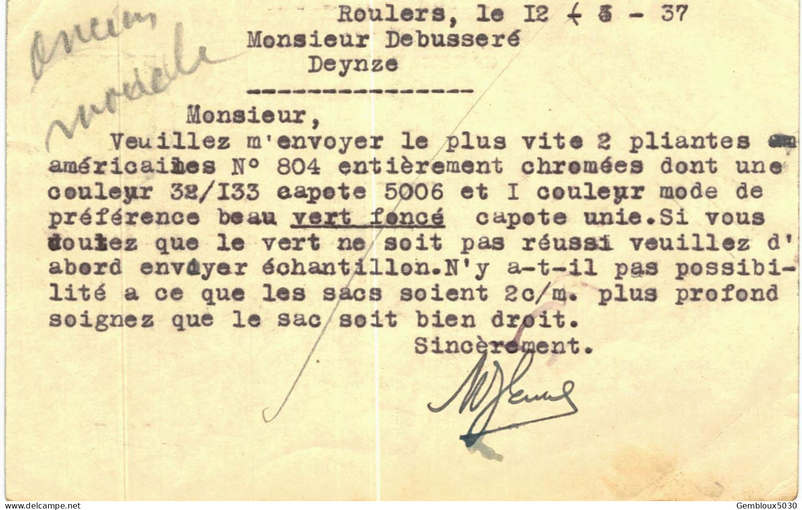 (L01) Entier Postal écrite De Rousselaere Vers Deynze - Postkarten 1934-1951