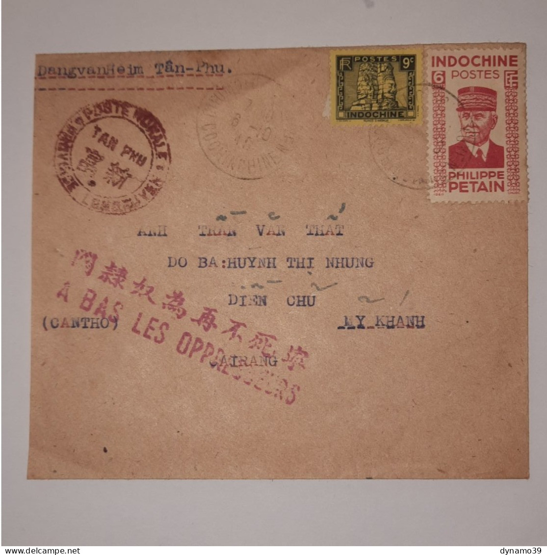 03K6 RARE - ANCIENNE LETTRE ENVELOPPE INDOCHINE 1945 CACHET A BAS LES OPPRESSEURS POSTE RURALE - Sonstige - Asien