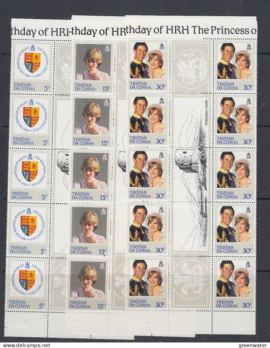 Tristan Da Cunha 1982 Diana 21st Birthday 3v Strip Of 4 Gutter ** Mnh (TDC177) - Tristan Da Cunha