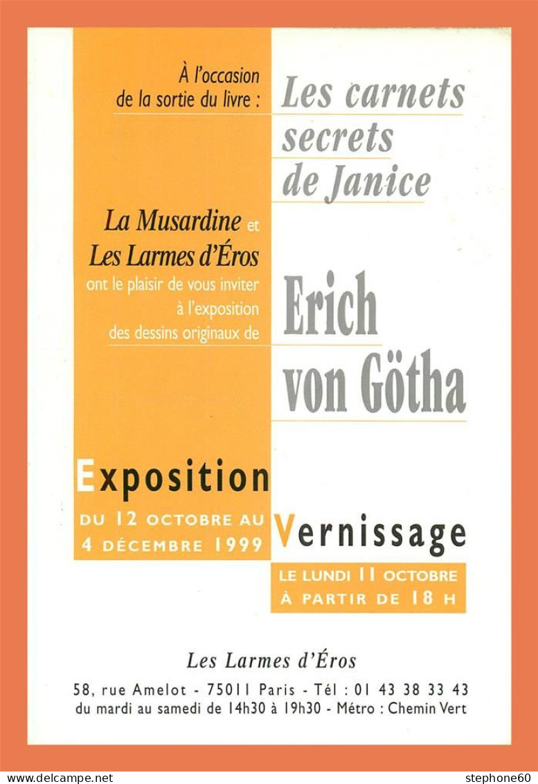 A685 / 537 Carte Pub Les Carnets Secrets De Janice Exposition PARIS 1999 - Reclame